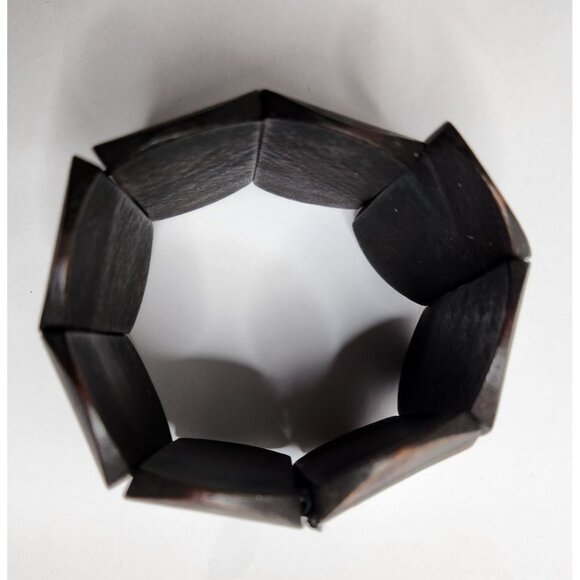 Wooden Stretch Bracelet With Dark Brown Finish & Geometric Shapes neutral - Picture 2 of 3